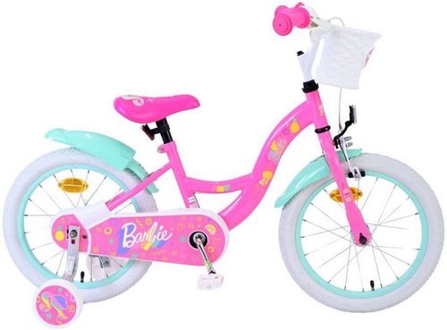 Volare Kinderfahrrad 16 Zoll Kinder Mädchen Fahrrad Mädchenfahrrad Rad Barbie 31654-SACB, 1 Gang, Rücktrittbremse, Korb,Stützräder,Kettenschutz, Schutzbleche