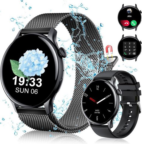 Janolty Fur Damen/Herren AMOLED Display, IP68 Wasserdicht Smartwatch (1.43 Zoll, Andriiod iOS), mit Telefonfunktion, App-Benachrichtigung, SpO2, Herzfrequenz Fitness