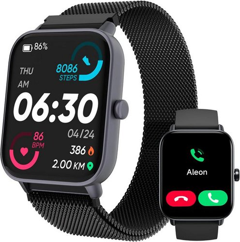 Toobur Smartwatch (1,8 Zoll, Android iOS), Damen herren mit telefonfunktion schrittzähler wasserdicht kompatibel