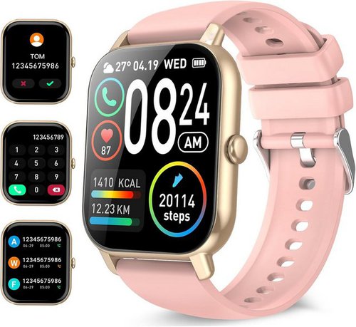 Dusonlap Bluetooth Anrufe Damen's IP68 Wasserdicht Smartwatch (1,85 Zoll, Android/iOS), Fitness Tracker mit Pulsmesser Schrittzähler Schlafmonitor
