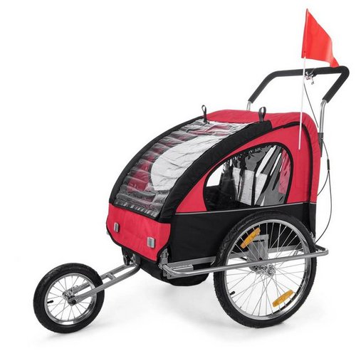 Samax Fahrradkinderanhänger Fahrradanhänger 2in1 Jogger - in Rot/Schwarz - Silver Frame