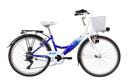 T&y Trade Cityrad 26 ZOLL Kinder Mädchen City Fahrrad Kinderfahrrad Rad Bike FLAIR Blau, 6 Gang Shimano, Kettenschaltung, Gepäckträger, STVO Licht, 6 Shimano Gang, Seitenständer, Korb