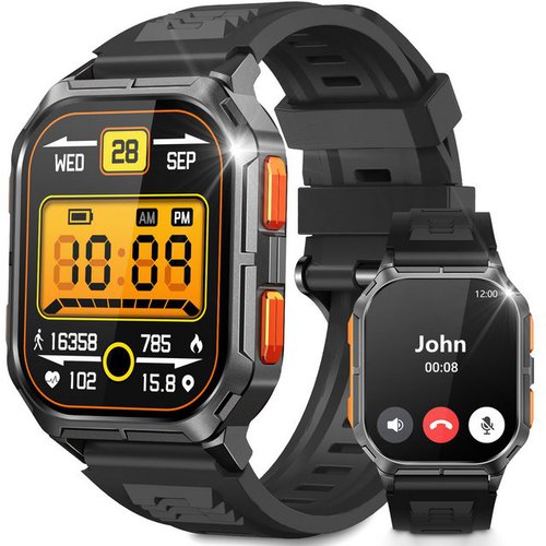 Yuede Smartwatch Herren, Outdoor Militär Sportuhr mit Telefonfunktion, Smartwatch (2.01" 9H Kratzfestes Robuste HD Touch Farbdisplay Zoll), IP68 Wasserdicht Fitness Uhr mit 120+ Sportmodi, Fitness Tracker mit 24/7 Herzfrequenz/SpO2/Schlafmonitor/Schrittzähler, Bluetooth 5.3 Uhr Herren, 350mAh Batterie, verfügbar für Android 5.0+ / iOS 9.0+
