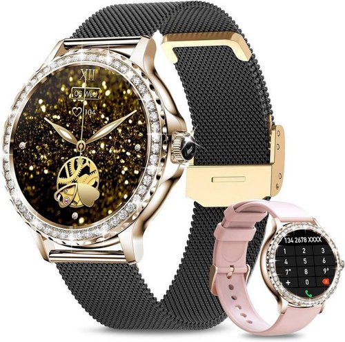Efolen Frauen's Smartwatch (1,3 Zoll, Android / iOS), mit Telefonfunktion Blutdruckmessgerät Sprachassistent