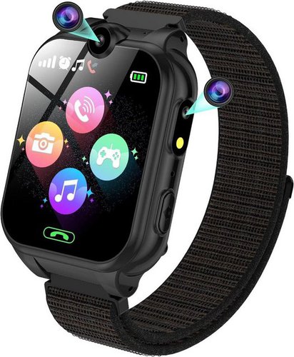 Pthtechus Smartwatch (1,68 Zoll, SIM Karte), Uhr Telefon für Mädchen Jungen mit Anruf, SOS, 18 Spiele Musik