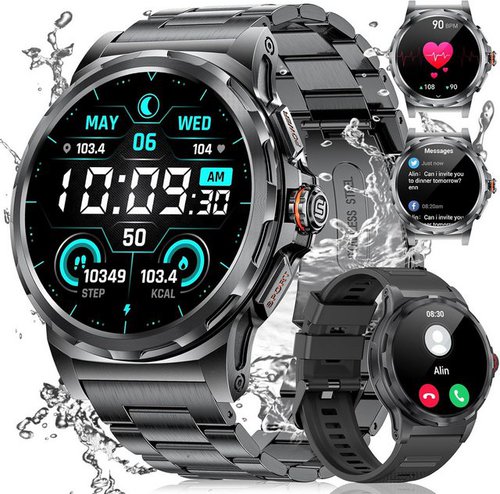 Sunkta Militär Herren's Telefonfunktion Outdoor 5ATM wasserdicht Smartwatch (1,43 Zoll, Android/iOS), mit 126+ Sportmodi Schlaf/Herzfrequenz/Spo2/Message Reminder