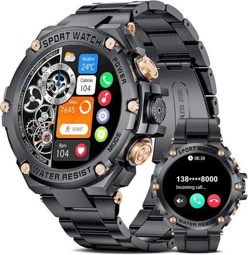 Lige Herren mit Telefonfunktion, IPS Berührungsbildschirm, Smartwatch (1.5 Zoll, Andriod iOS), mit 23 Sportmodi 24 Stunden BlutdruckPulsmesser BlutdruckSchrittzähler