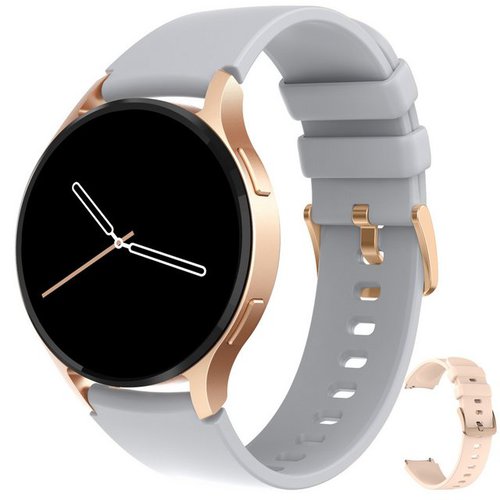 Levowatch EDGY Damen Smartwatch, AMOLED Always-On, KI Steuerung, Fitness Tracker Smartwatch (3,8 cm/1,43 Zoll, Android und iOS) inkl. Wechselarmband, 2-teilig, Edelstahlgehäuse, Telefonfunktion, Sprachsteuerung, Puls, Schlafüberwachung, wasserdicht, Blutdruck, Frauenmonitor, Anrufe, Musik, Markenqualität