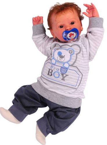La Bortini Jogginganzug Baby Anzug Pulli und Hose in Grau Blau gestreift mit Bärchen, weich, elastisch, 56 62