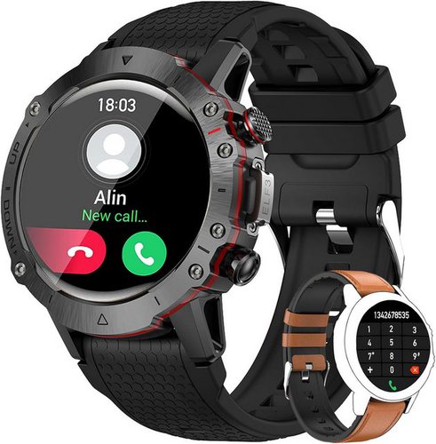 Lemfo Militär Herren's Telefonfunktion IP68 Wasserdicht Smartwatch (1,39 Zoll, Android/iOS), mit Überwachung von Herzfrequenz, Blutdruck, SpO2 monitor