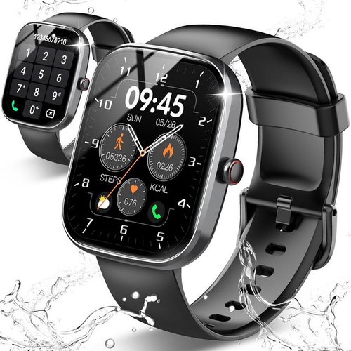 Csasan Integrierter Lautsprecher Smartwatch (1,91 Zoll, Android, iOS), mit Telefonfunktion/Message Reminder Puls-Schlaf-Monitor Schrittzähler