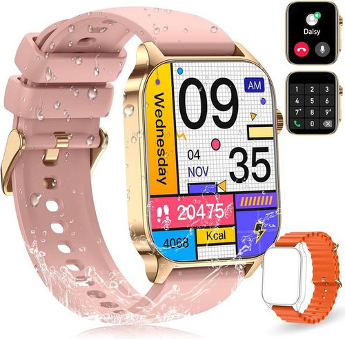 Ecosoon Damen's und Herren's IP68 wasserdicht Smartwatch (2,0 Zoll, Android/iOS), mit Anrufen, Bluetooth Herzfrequenzmonitor, 100 + Sportmodi