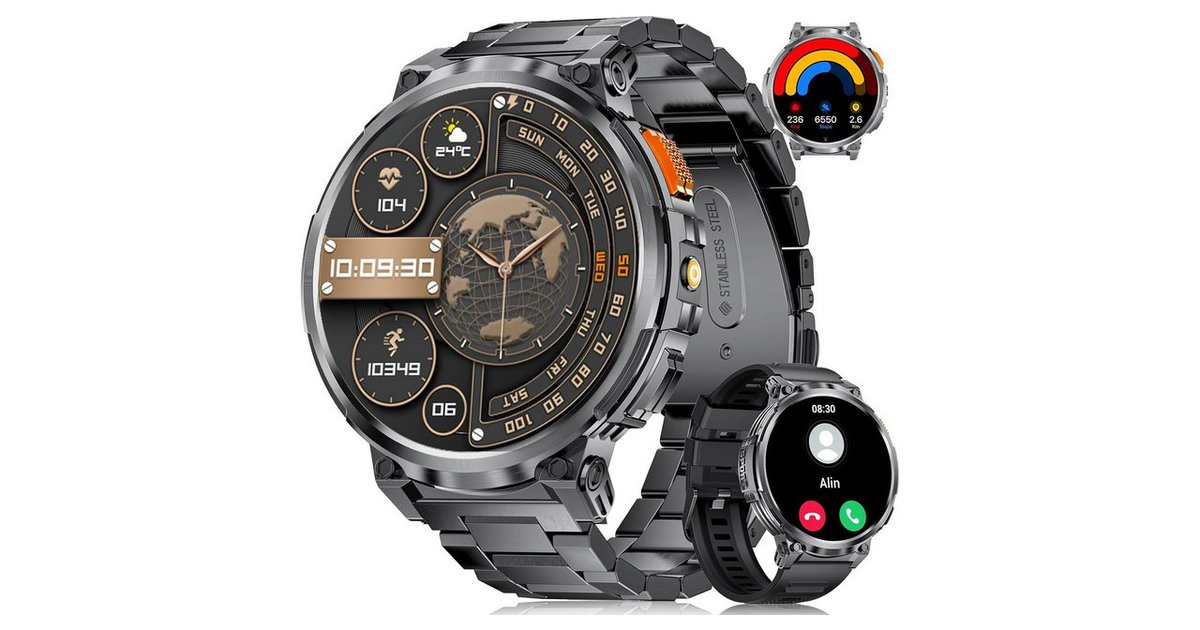 Smartwatch Für Herren Mit 1,75 Zoll AMOLED Display – 730 MAh Akku, 110+ Sportmodi, Bluetooth-Anrufe, Militär-Standard