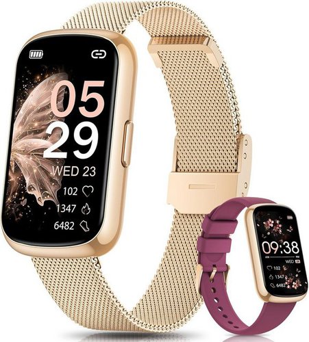 Sanorum Smartwatch Damen 24 Sportmodi Aktivitätstracker Smartwatch (3.73 cm/1,47 Zoll, Fitnessuhr Pulsuhr) SpO2 Schlafmonitor, Nachricht WhatsApp, Menstruationszyklus Schrittzähler Sportuhr, Wasserdicht IP68 Android iOS