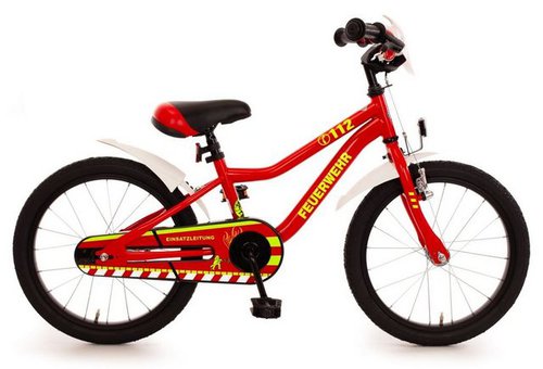 Bachtenkirch Kinderfahrrad 18 Zoll Kinder Jungen Mädchen Fahrrad Kinderrad Feuerwehr 544-FW-06, Rücktrittbremse, Seitenständer