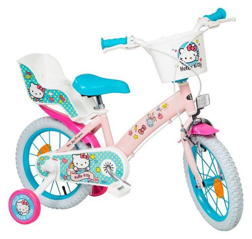 Toimsa Bikes Kinderfahrrad 14 Zoll Kinder Mädchen Fahrrad Kinderfahrrad Rad Bike Hello Kitty 1449, 1 Gang, Puppensitz, Korb, Stützräder