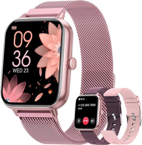 Sanorum Smartwatch Damen mit Telefonfunktion & blutzuckermessung Smartwatch (4.65 cm/1,83 Zoll, HD Voll Touchscreen) milanaise Armband Fitnessuhr, IP68, 24H Herzfrequenz, Menstruationszyklus, Schlafmonitor, SpO2, Geschenke für iOS Android Rosa
