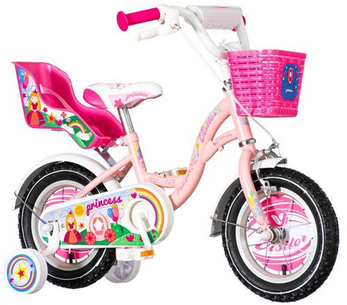 breluxx Kinderfahrrad Kinderfahrrad 12 Zoll Princess mit Rücktrittbremse, ab 3 Jahren, inkl. Fahrradkorb + Stützräder, 1 Gang, ohne Schaltung