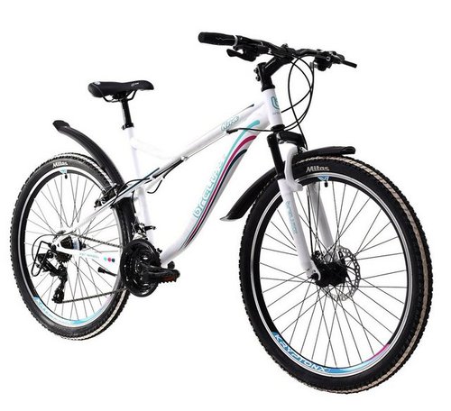 Breluxx Mountainbike 26 Zoll Damen Mountainbike FS Disk Sport Nora, weiß blau, 21 Gang Shimano Tourney Schaltwerk, Kettenschaltung