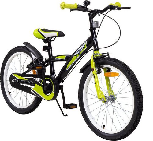 Actionbikes Motors Kinderfahrrad Kinder Fahrrad Wasp, 1 Gang, ohne Schaltung, (20 Zoll, ab 115 cm Körpergröße, max. Zuladung 40 kg, Klingel, Katzenaugen, Reflektoren, Antirutschgriffe, Fahrradständer, Kettenschutz, 1-tlg., V-Brake-Bremsen, Luftbereifung, Schutzbleche, schwarz / grün), höhenverstellbares Bike Jungen Mädchen Rad Kinderrad ab 6 Jahre