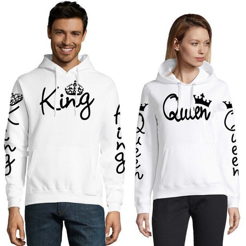 Blondie & Brownie Hoodie Unisex Paar Pärchen Pullover King Queen All Over Print Mit Kapuze, Kängurutasche