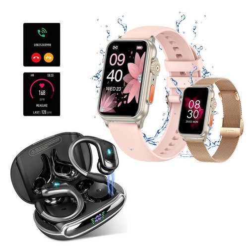 Hyiear Smartwatch Damen Herren-Bluetooth Kopfhörer,Kopfhörer Combo Smartwatch Smartwatch (4.5 cm/1.77 Zoll) Packung, Inkl. wechselbare Uhrenarmbänder, Ladekabel, Drei Paar Ohrstöpsel, IPX5 wasserdichte Sportuhr mit 120 Sportmodi, für Android/IOS.