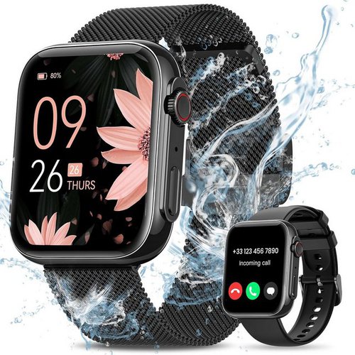 Swgota Damen's Telefonfunktion Fitness-Tracker IP68 Wasserdicht Smartwatch (1,85 Zoll, Android/iOS), mit Schlafmonitor 120+ Sport modus Menstruationszyklus Schrittzähler