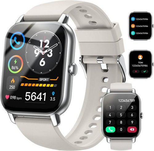 Nerunsa Damen's und Herren's IP68 Wasserdicht Fitness-Tracker Smartwatch (1,85 Zoll, Android/iOS), mit Herzfrequenzmonitor Schlafmonitor Schrittzähler Integriertes GPS