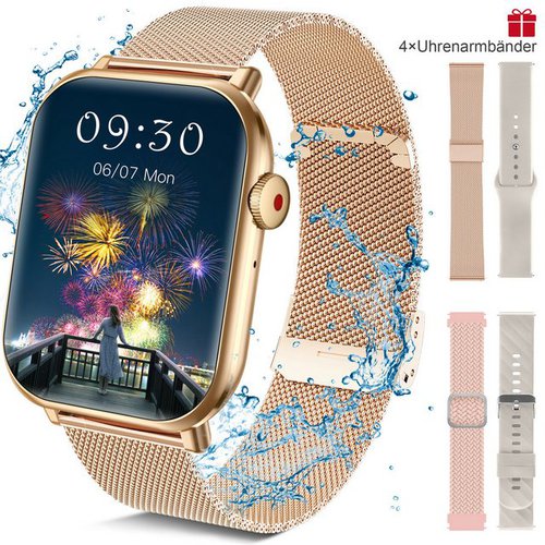 Bekomiya Smartwatch,Fitness Tracker Uhr für Damen Herren mit Telefonfunktion Watch (5 cm/1,96" HD Voll Touchscreen Zoll) IP67 Wasserdicht Fitness Uhr, 4 Austauschbare Armbänder, Fitness Tracker mit Schrittzähler, Pulsmesser, Frauengesundheit,Schlaftracking, Kalorienverbrauch