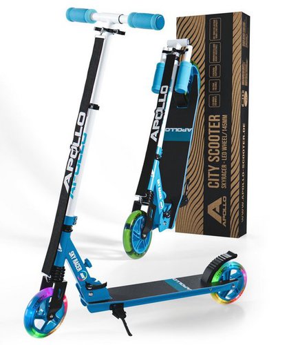 Apollo Cityroller Skyracer LED City Scooter Kinder, Tretroller mit Federung, klappbarer Kinderroller, höhenverstellbar