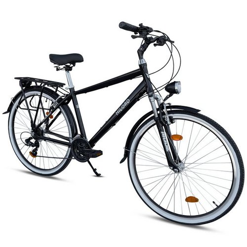 Milord Bikes Trekkingrad Milord Trekking Fahrrad Herren, Alu, 28 Zoll, Schwarz, 21-Gang Shimano, 21 Gang, Kettenschaltung