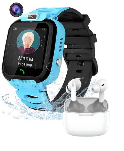 Cultzen Q01 Kinder GPS SOS Kamera und SIM Kopfhörer mit Blau Smartwatch Kopfhörer Bluetooth, Smartwatch, Kopfhörer Bluetotth, Kinder Smatwatch Blau, Vielseitig: GPS, Anrufe, SOS, Voice-Chat, Spiele.