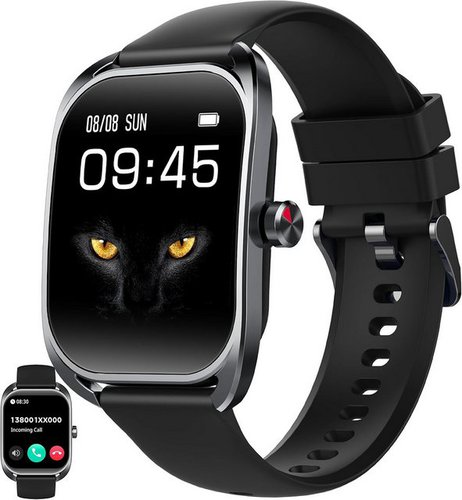 Sgddfit Fur Herren mit Telefonfunktion HD Gebogener Bildschirm Sport Fitness Smartwatch (2.01 Zoll, Android / iOS), mit Bluetooth Anrufe Herzfrequenzmonitor Schlafmonitor Schrittzähler
