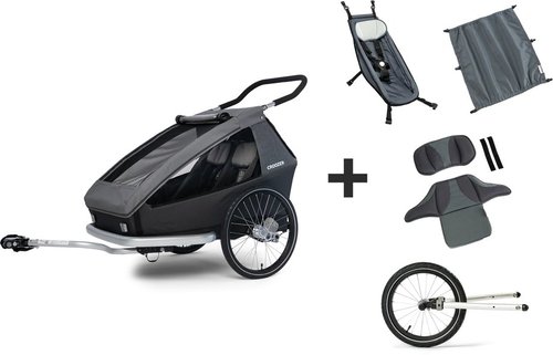 Croozer Kid Keeke 2, Starter-Geschwisterbundle Fahrradanhänger Grau Modell 2023
